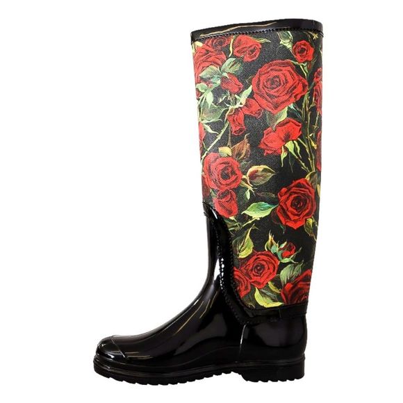 DOLCE & GABANNA Black Rubber Red Tall Knee High Rain Boots Shoes EU 38 - Picture 4 of 6